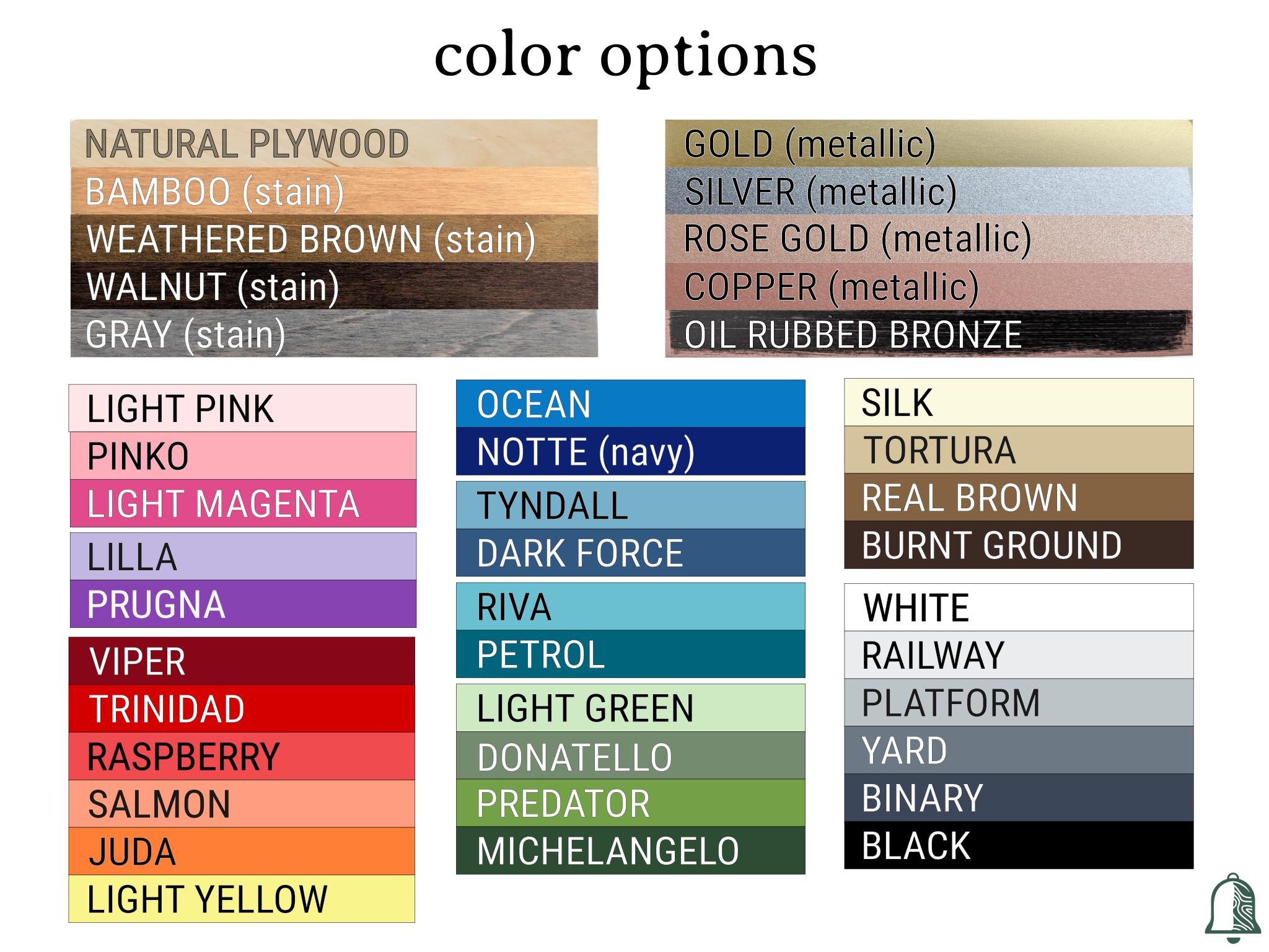 Color options offered by Bell and the Whistle