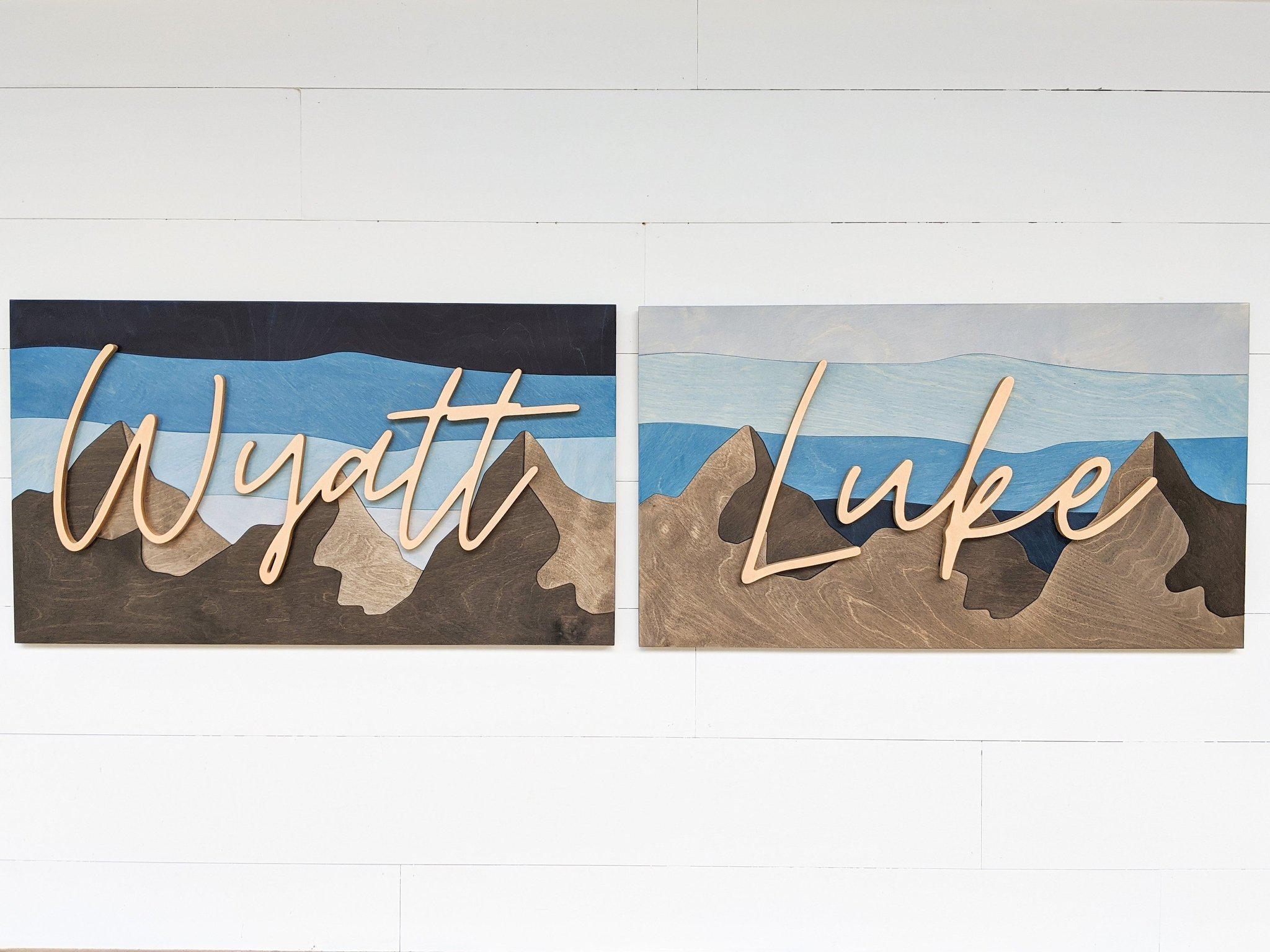Name Sign - Luke and Wyatt Mountains Style