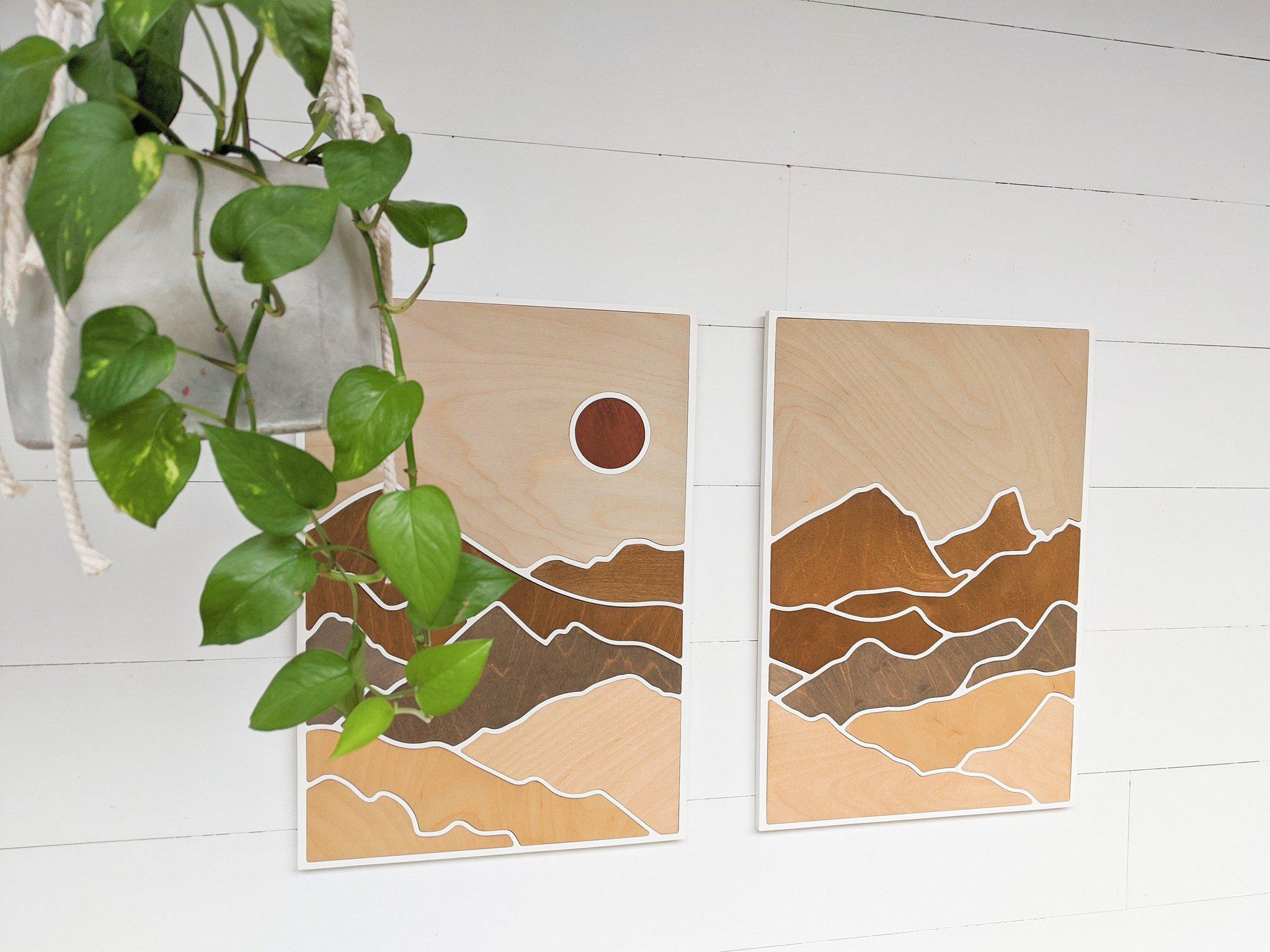 Two-Paneled Desert Mountain Wood Montage